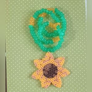 Handmade Perler Bead Sunflower Bead Necklace - Yellow & Green